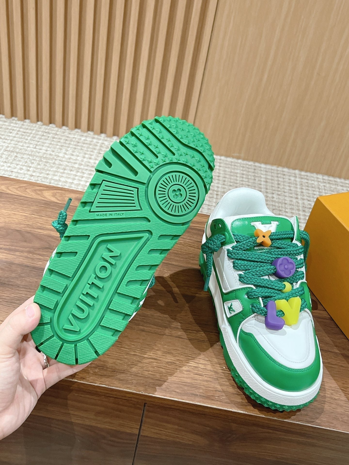 LOUIS VUITTON LV Trainer Maxi Sneaker White Mix Green Calfskin