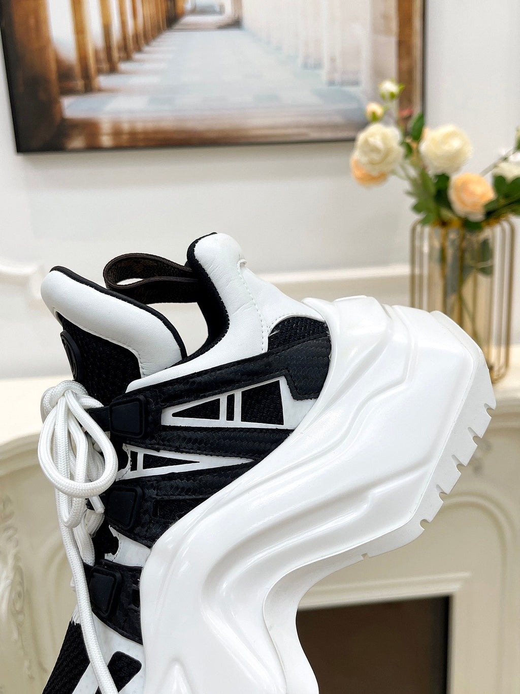 LOUIS VUITTON LV ARCHLIGHT 2.0 PLATFORM SNEAKER IN WHITE MIX BLACK MIX OF MATERIALS