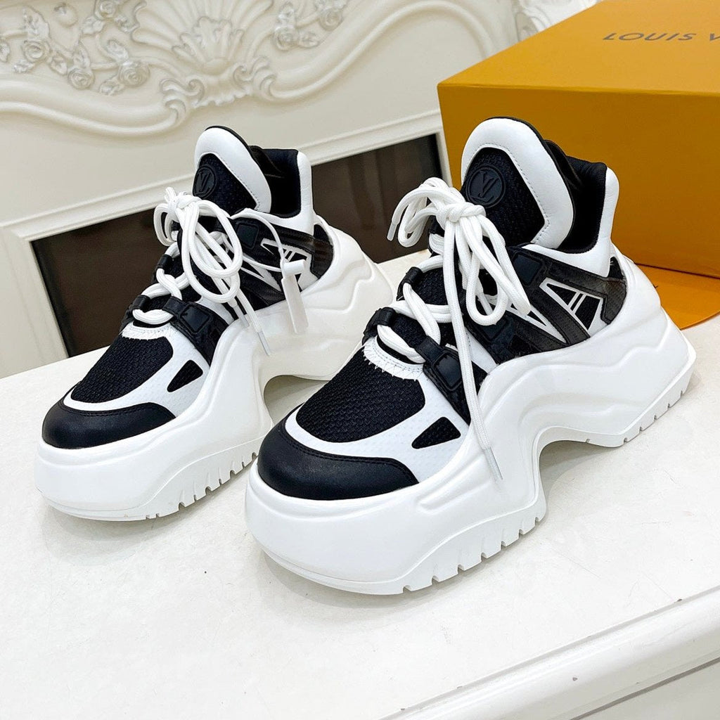 LOUIS VUITTON LV ARCHLIGHT 2.0 PLATFORM SNEAKER IN WHITE MIX BLACK MIX OF MATERIALS