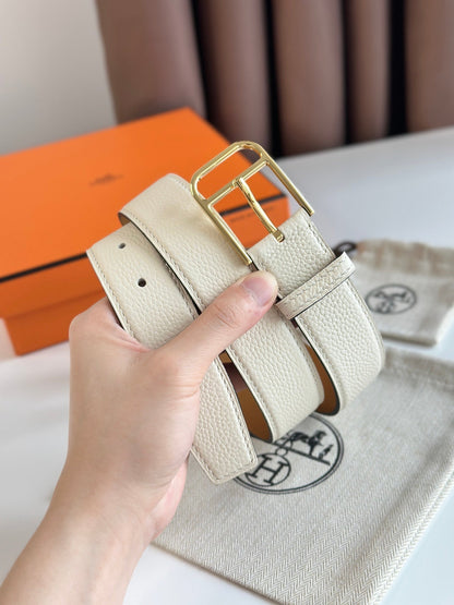 HERMES ROMAIN 35MM BELT WHITE CREAM LEATHER GOLD HARDWARE