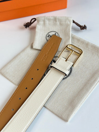 HERMES ROMAIN 35MM BELT WHITE CREAM LEATHER GOLD HARDWARE
