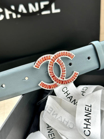 CHANEL 25S BELT 30 MM IN LIGHT STEEL BLUE CALFSKIN 616966