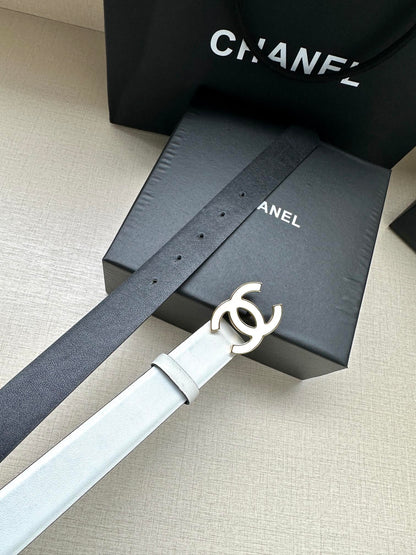 CHANEL 30MM BELT IN FULL WHITE SMOOTH CALFSKIN METAL HARDWARE