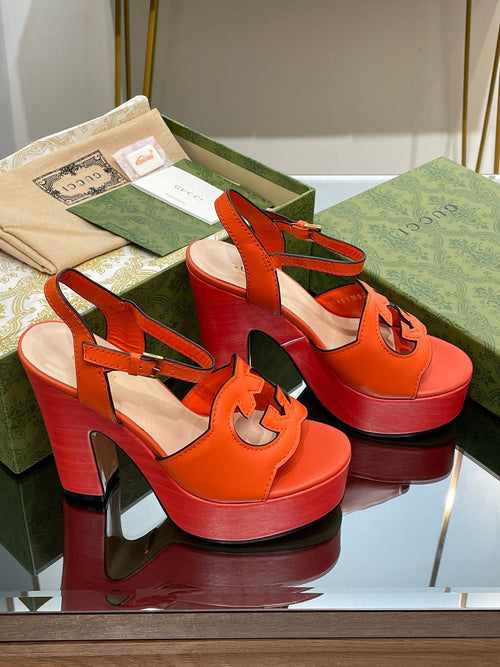 GUCCI 120 INTERLOCKING G SANDAL ORANGE CALFSKIN
