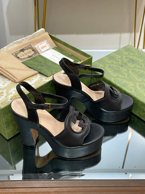 GUCCI 120 INTERLOCKING G SANDAL BLACK CALFSKIN