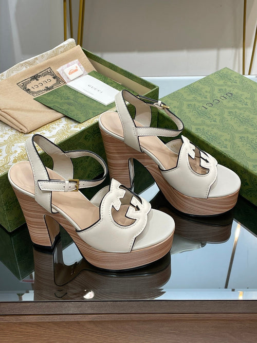 GUCCI 120 INTERLOCKING G SANDAL WHITE CALFSKIN