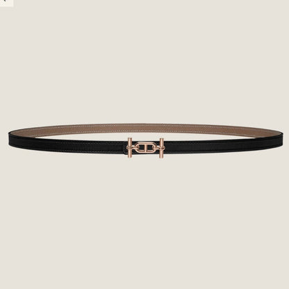 HERMES ANCRE BUCKLE & REVERSIBLE BLACK AND KHAKI BROWN LEATHER STRAP 13MM COPPER HARDWARE