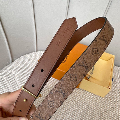 LOUIS VUITTON LV FLOWERGRAM 25 MM REVERSIBLE BELT IN BROWN MONOGRAM CALFSKIN GOLD HARDWARE