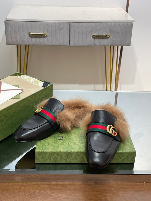 GUCCI 2015 RE-EDITION MEN'S PRINCETOWN IN BLACK CALFSKIN AND LAMB WOOL LINING