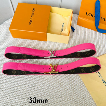 LOUIS VUITTON LV Initiales 30mm Reversible Belt Silver Rotating Buckle Hot Pink Brown Leather