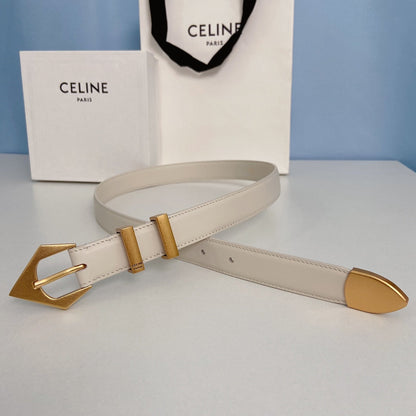CELINE Medium Spike Belt 25mm White Calfskin Loop Gold Gold Finishing