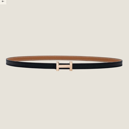 HERMES FOCUS BUCKLE & REVERSIBLE BLACK AND TAWNY BROWN LEATHER STRAP 13MM COPPER HARDWARE