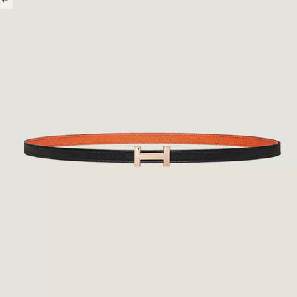 HERMES FOCUS BUCKLE & REVERSIBLE BLACK AND ORANGE LEATHER STRAP 13MM COPPER HARDWARE