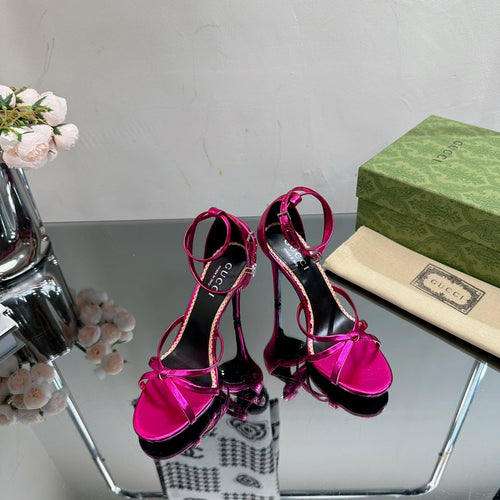 GUCCI 105 STRAPPY SANDAL METALLIC PURPLE LAMBSKIN