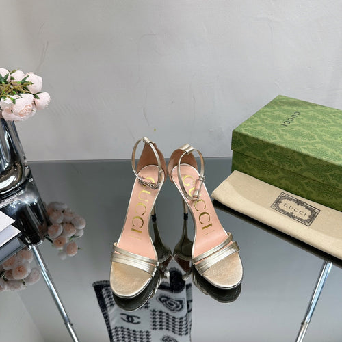 GUCCI 105 HIGH HEEL SANDAL METALLIC GOLD LAMBSKIN