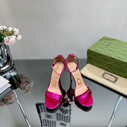 GUCCI 105 HIGH HEEL SANDAL METALLIC PURPLE LAMBSKIN