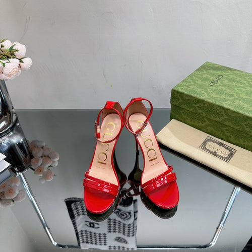 GUCCI 105 HIGH HEEL SANDAL CRIMSON LAMBSKIN