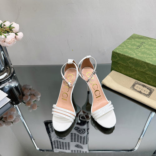 GUCCI 105 HIGH HEEL SANDAL WHITE LAMBSKIN