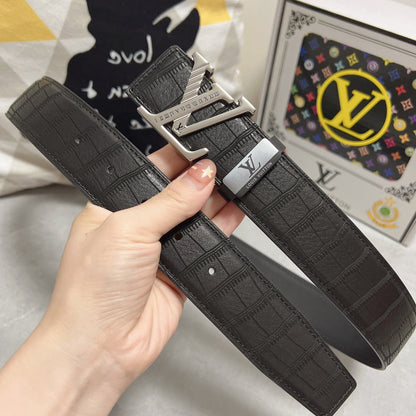 LOUIS VUITTON LV 25S BELT 38 MM IN BLACK CALFSKIN 593269