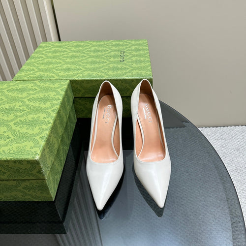 GUCCI 105 BASIC HIGH HEEL WHITE LAMBSKIN