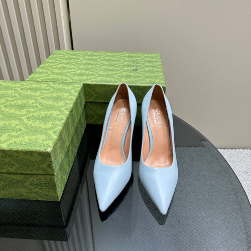 GUCCI 105 BASIC HIGH HEEL PASTEL BLUE LAMBSKIN
