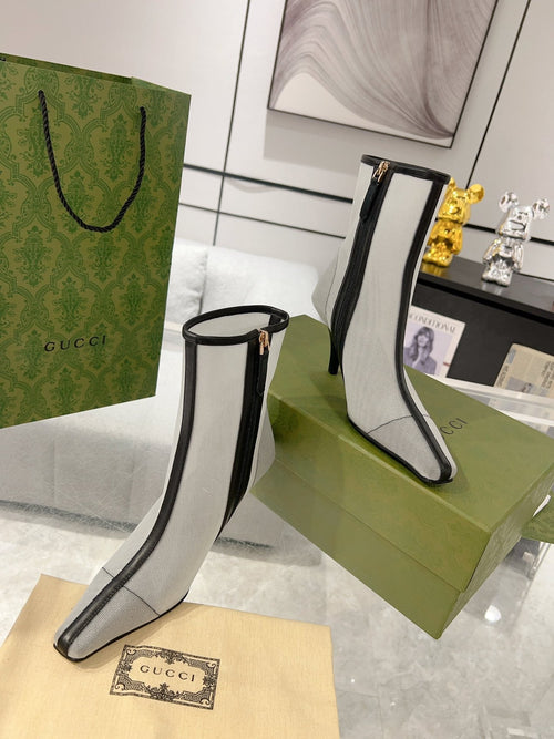 GUCCI ANKLE BOOTS IN WHITE MIX BLACK MESH AND SHEEPSKIN