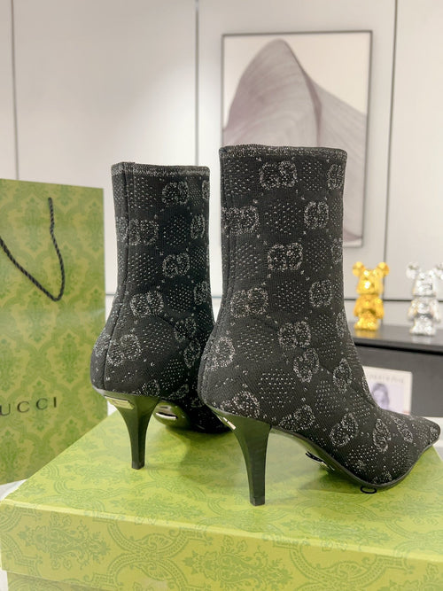 GUCCI ANKLE BOOTS IN BLACK KNITTED FABRIC