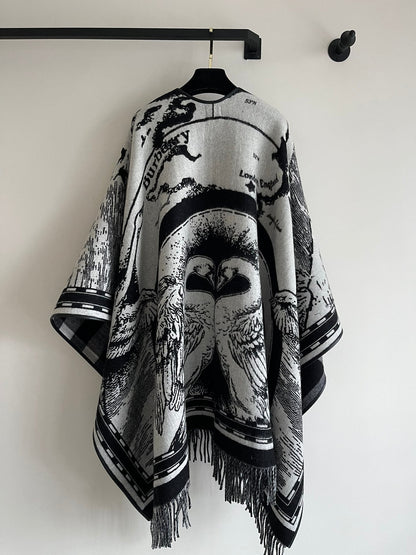 BURBERRY SWAN CAPE IN BLACK MIX WHITE CASHMERE 402246