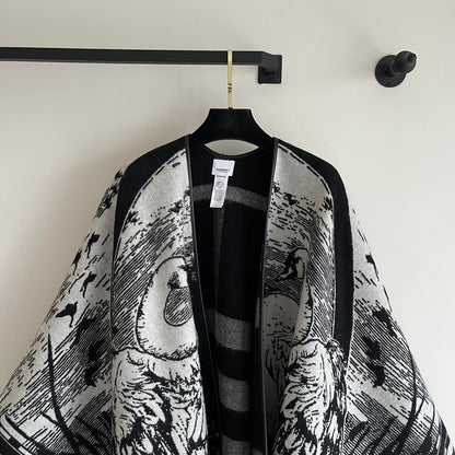 BURBERRY SWAN CAPE IN BLACK MIX WHITE CASHMERE 402246