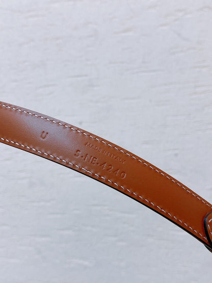 CELINE Hook & Loop 20mm TRIOMPHE Logo Square Adjustable Belt Tan Calfskin Ghw