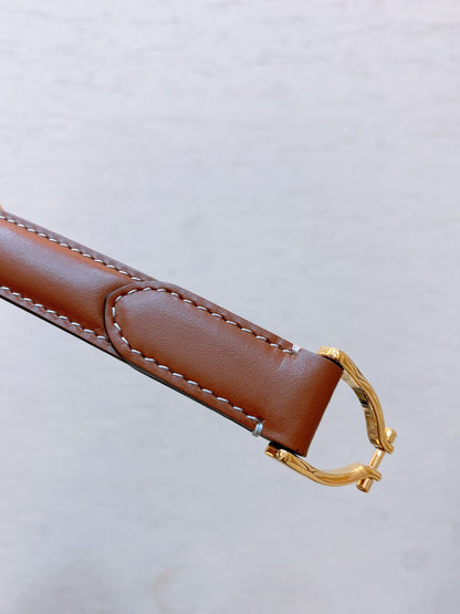 CELINE Hook & Loop 20mm TRIOMPHE Logo Square Adjustable Belt Tan Calfskin Ghw