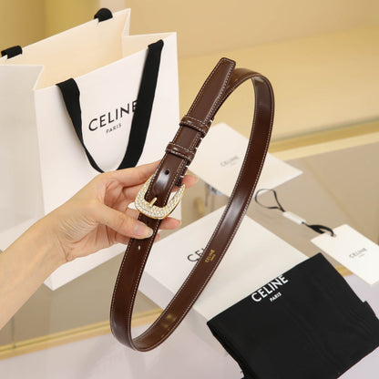 CELINE CL MEDIUM 25 MM MARCO BELT WITH STRASS IN CHOCOLATE BROWN CALFSKIN GOLD HARDWARE