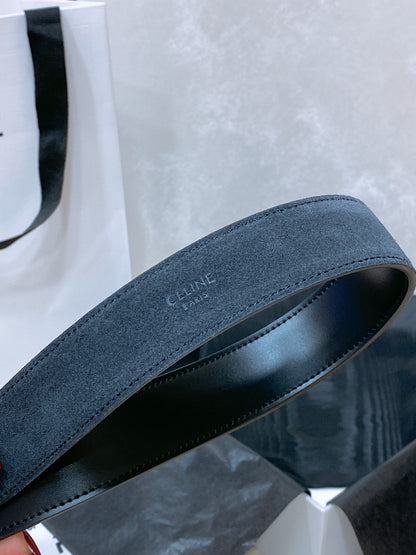 CELINE CL LARGE 30 MM TRIOMPHE BELT IN BLACK AND SILVER HARDWARE