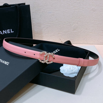 CHANEL BELT 20MM IN SALMON PINK CALFSKIN GOLD HARDWARE ATTACH PEARLS