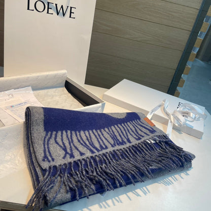 LOEWE SCARF 180 CM IN INDIGO BLUE MIX LIGHT GRAY WOOL AND CASHMERE 415267