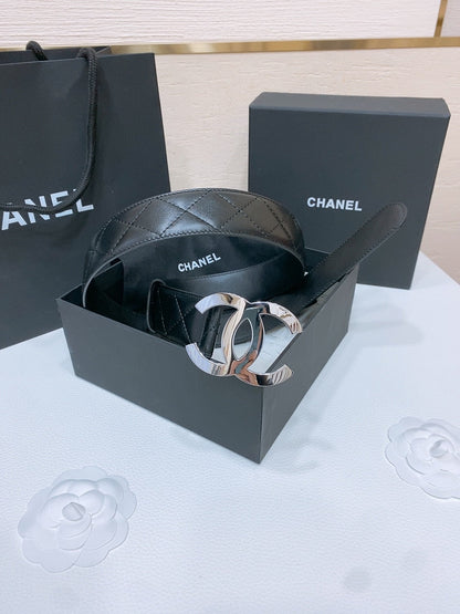 CHANEL DOUBLE C 38MM IN BLACK QUILTED LAMBSKIN SILVER BUCKLE