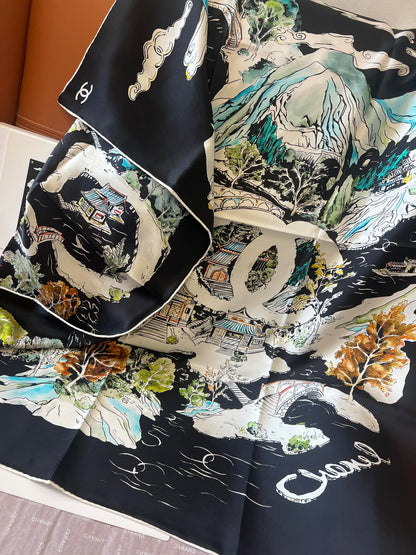 CHANEL 25S SCARF 90 IN SILK 715642