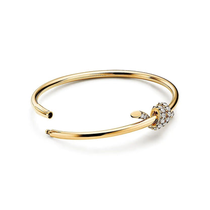 Premium Knot Bangle Bracelet in Gold with Diamonds - Hình 3