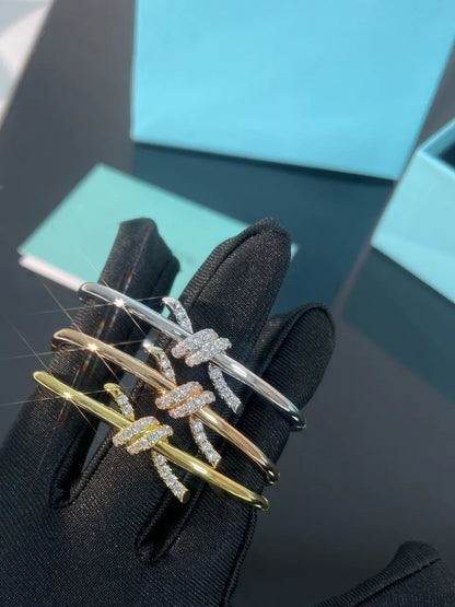 Premium Knot Bangle Bracelet in Gold with Diamonds - Hình 4
