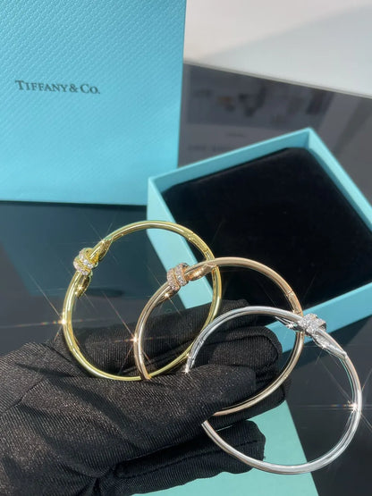 Premium Knot Bangle Bracelet in Gold with Diamonds - Hình 5