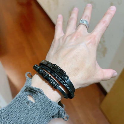 Balenciaga Premium Leather Bracelet - Black - Hình 8