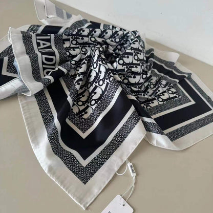 DIOR CD SCARF IN BLACK MONOGRAM PATTERN SILK