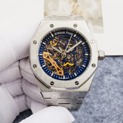 AP Blue Skeleton Steel Watch