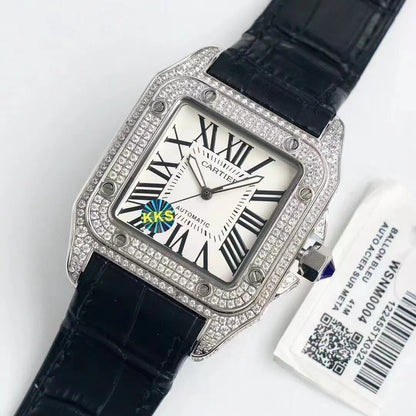 Cartier Diamond Bezel Leather Watch - Hình 3