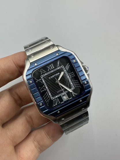 steel Cartier Santos Blue Bezel - Hình 2