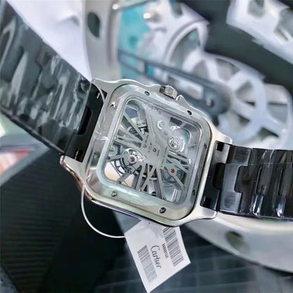 stainless Cartier Santos Black Skeleton - Hình 2