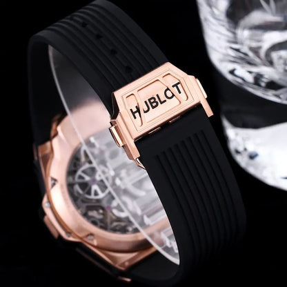 black rubber Hublot Rose Gold Skeleton - Hình 4