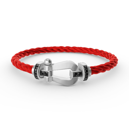 FRED FORCE LARGE HORSESHOE BLACK DIAMOND BRACELET SILVER