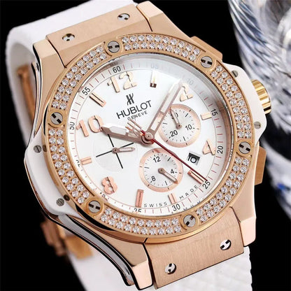 Hublot Rose Gold Diamond White Rubber - Hình 4