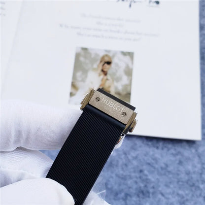 black Hublot Diamond Bezel Rubber Strap - Hình 4